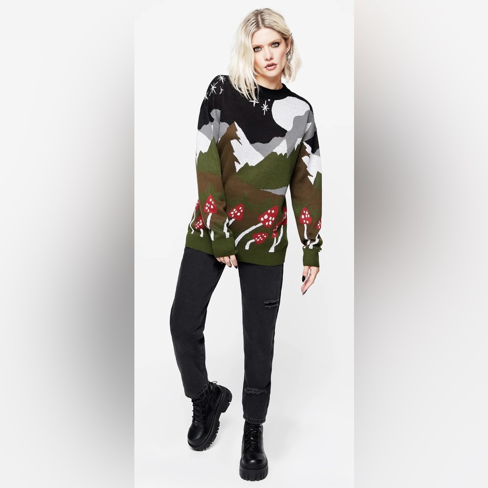Disturbia Faraway Mock Neck Knit Sweater Green New Size Medium - Picture 4 of 5